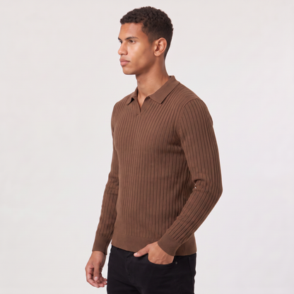 Men's Classic Ribbed Knit Polo Sweater