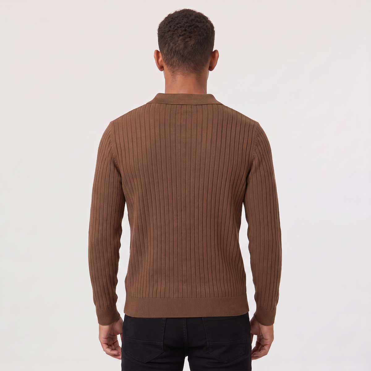 Men's Classic Ribbed Knit Polo Sweater