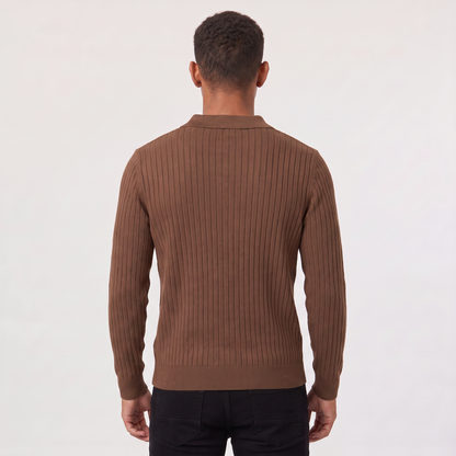 Men's Classic Ribbed Knit Polo Sweater