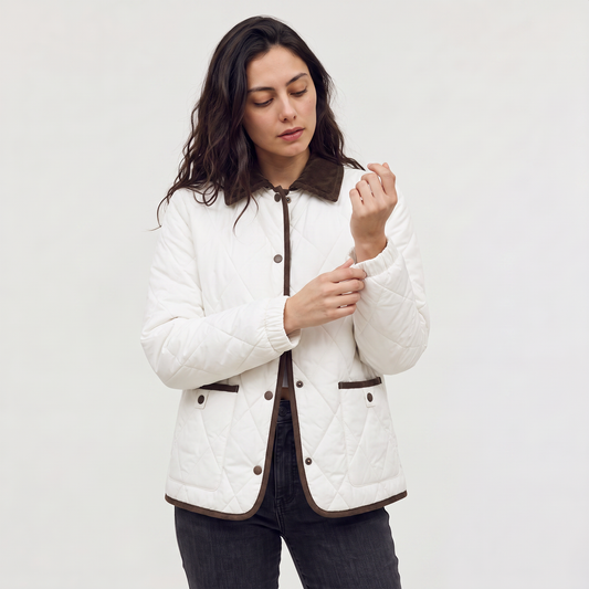 Women's Casual Quilted Puffer Jacket with Corduroy Collar