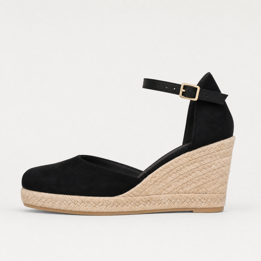 Women's Casual Leather Closed-Toe Wedge Sandals with Ankle Strap