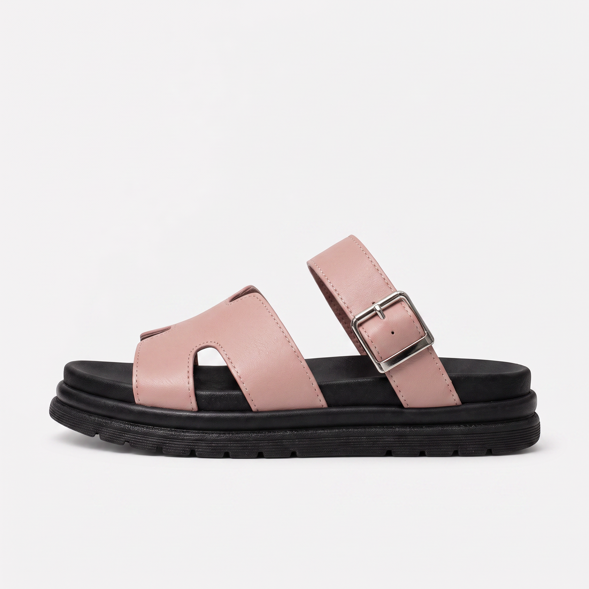Women's Casual Leather Platform Sandals with Adjustable Buckle