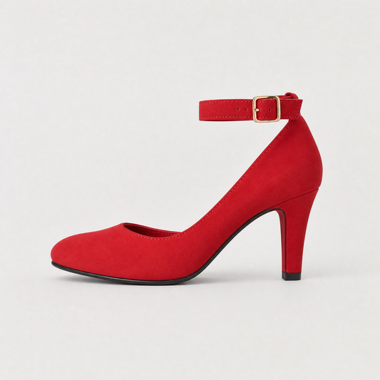Women's Classic Leather Ankle-Strap Block Heel Pumps