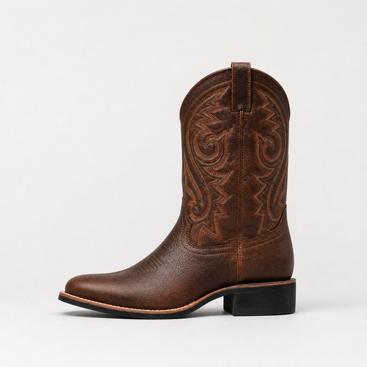 Women's Stylish Brown Leather Western Embroidered Boots