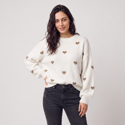Women's Casual Knitted Heart Pattern Drop Shoulder Jumper