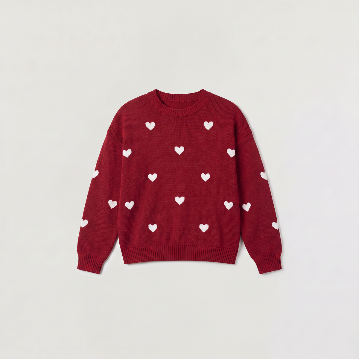 Women's Casual Knitted Heart Pattern Drop Shoulder Jumper