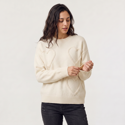 Women's Casual Knitted Jumper with Heart Detail