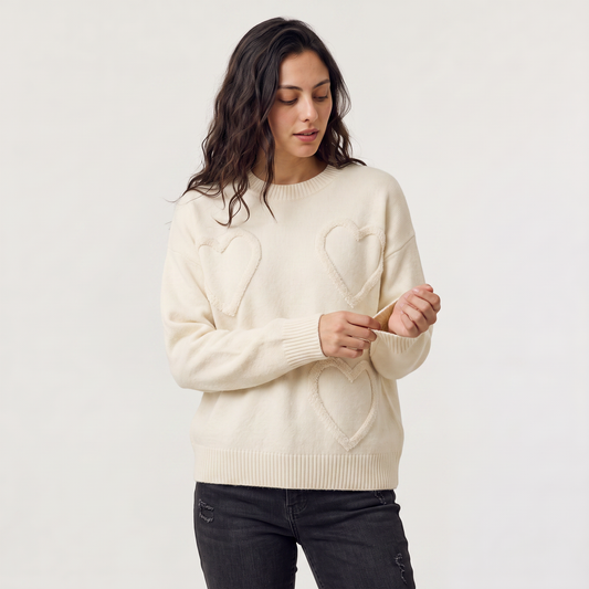 Women's Casual Knitted Jumper with Heart Detail