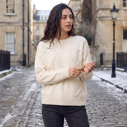 Women's Casual Knitted Jumper with Heart Detail