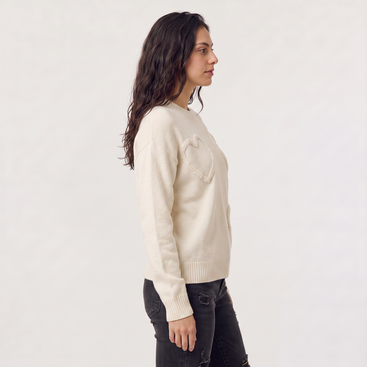 Women's Casual Knitted Jumper with Heart Detail