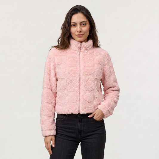 Women's Casual Fleece Teddy Zip Jacket in Pink
