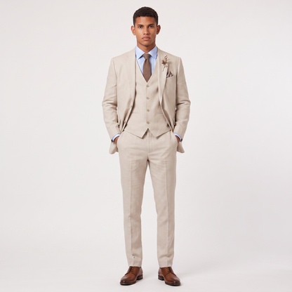 Men's Tailored Linen Three-Piece Suit with Waistcoat