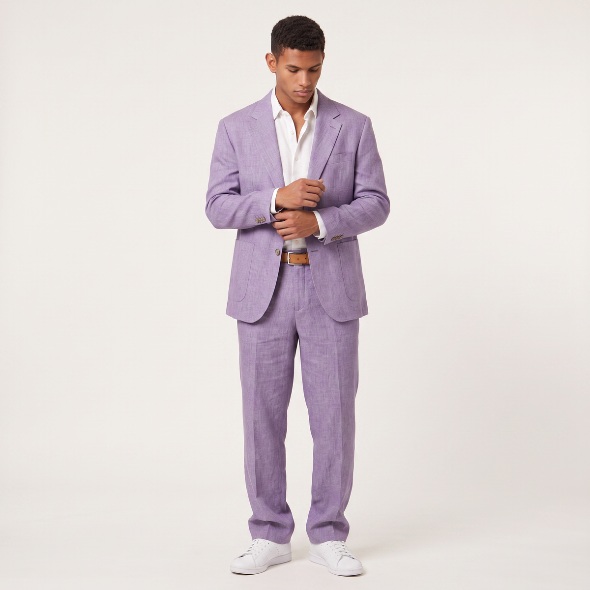 Men's Classic Linen Single-Breasted Two-Piece Suit