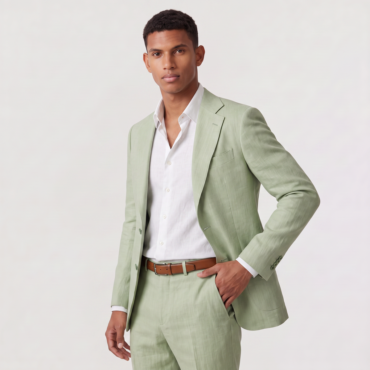 Men's Classic Linen Single-Breasted Two-Piece Suit