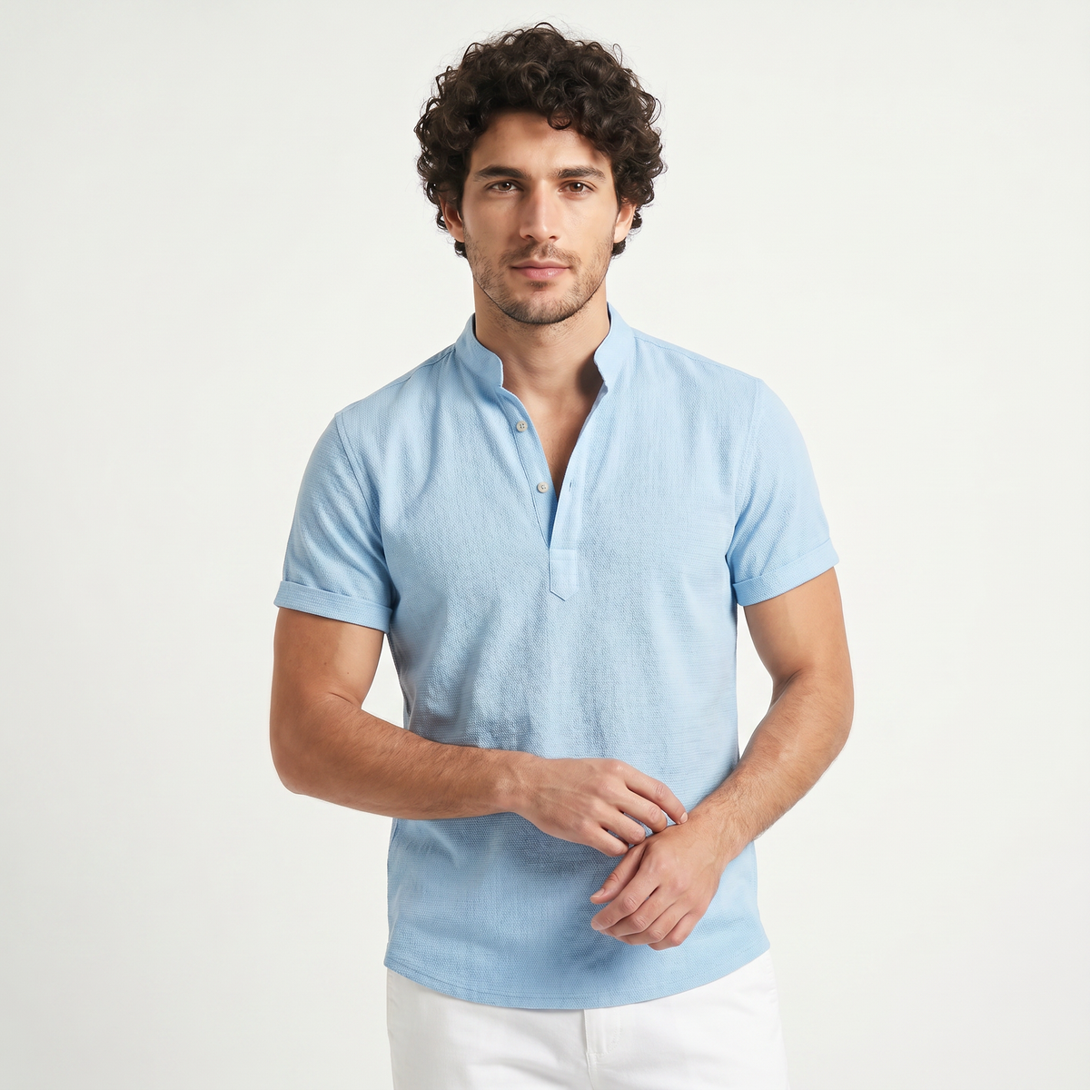 Men's Casual Cotton Linen Henley Shirt
