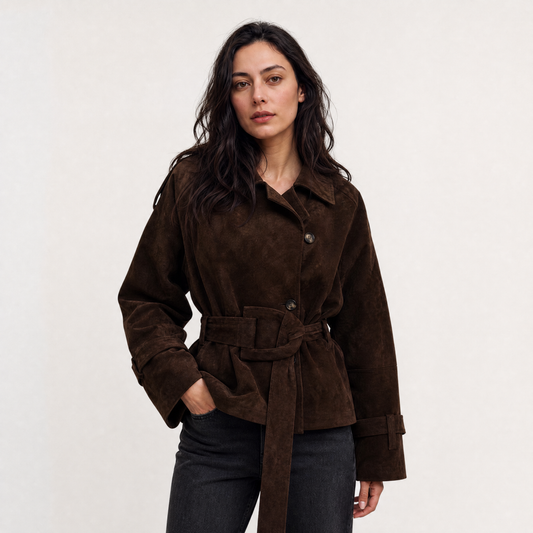 Women's Stylish Cropped Suede Trench Jacket