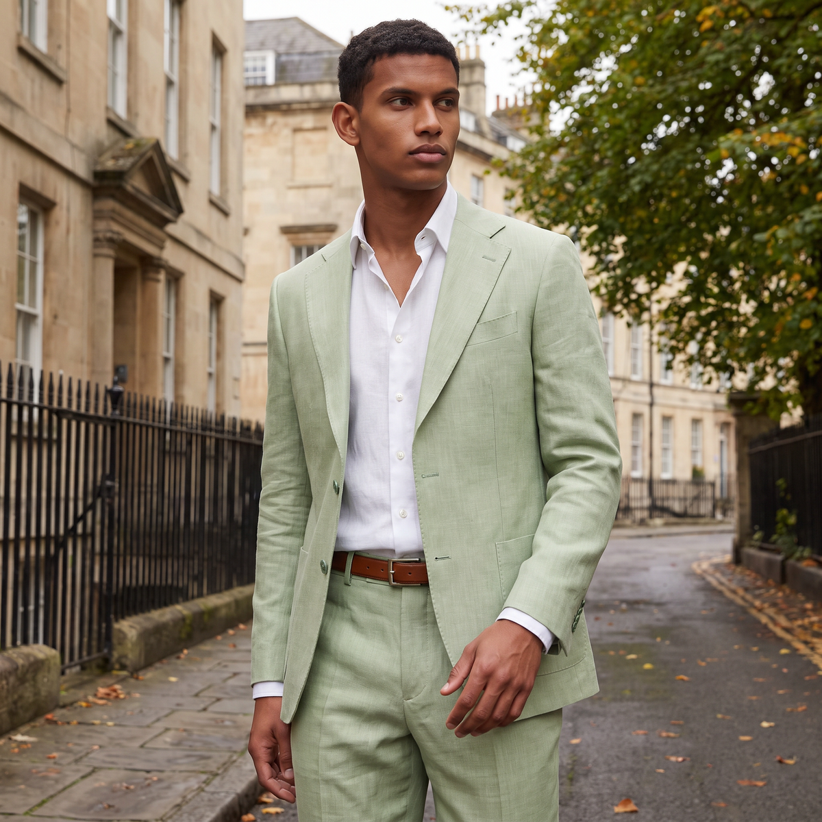 Men's Classic Linen Single-Breasted Two-Piece Suit