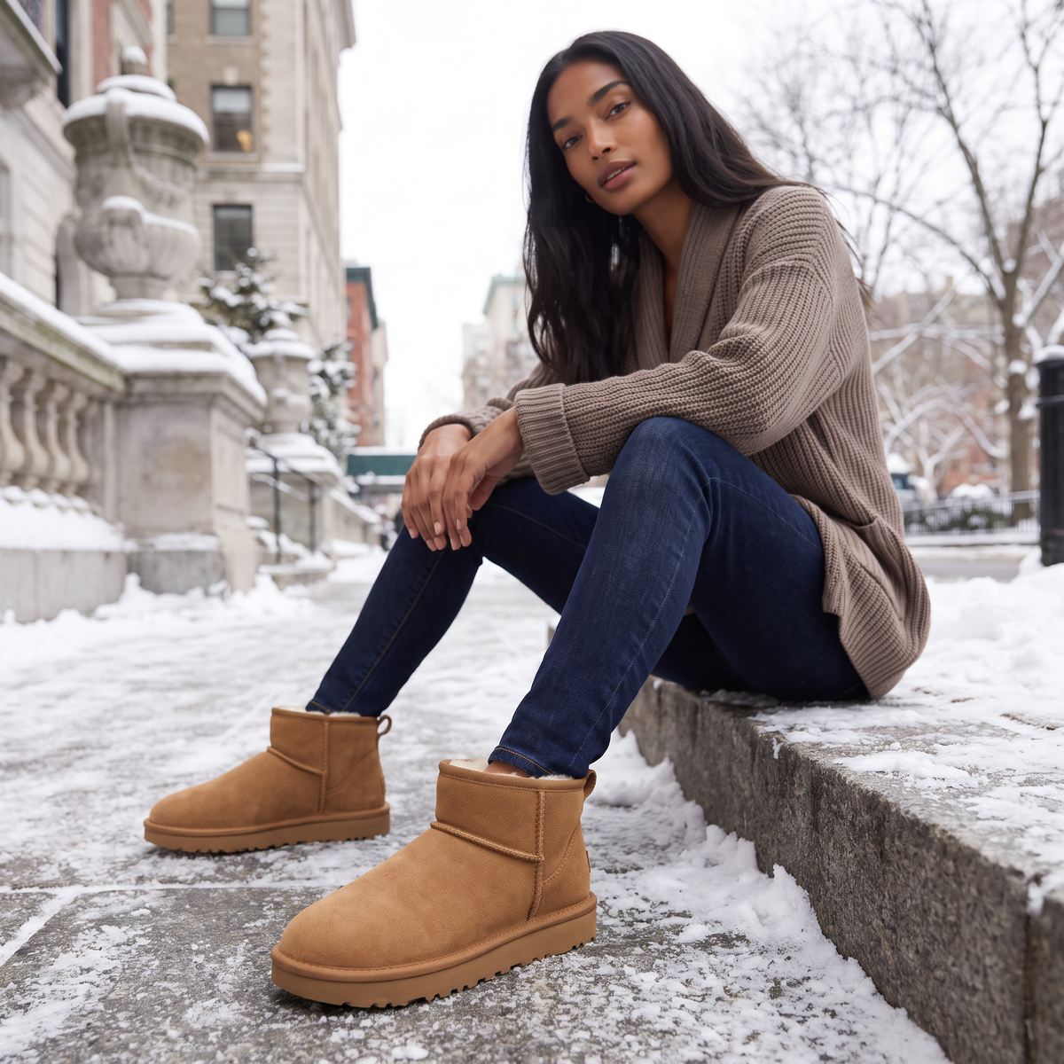 Women's Stylish Suede Ankle Boots with Shearling Lining