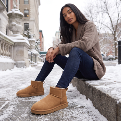 Women's Stylish Suede Ankle Boots with Shearling Lining