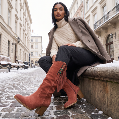 Women's Stylish Suede Fringe Western Boots