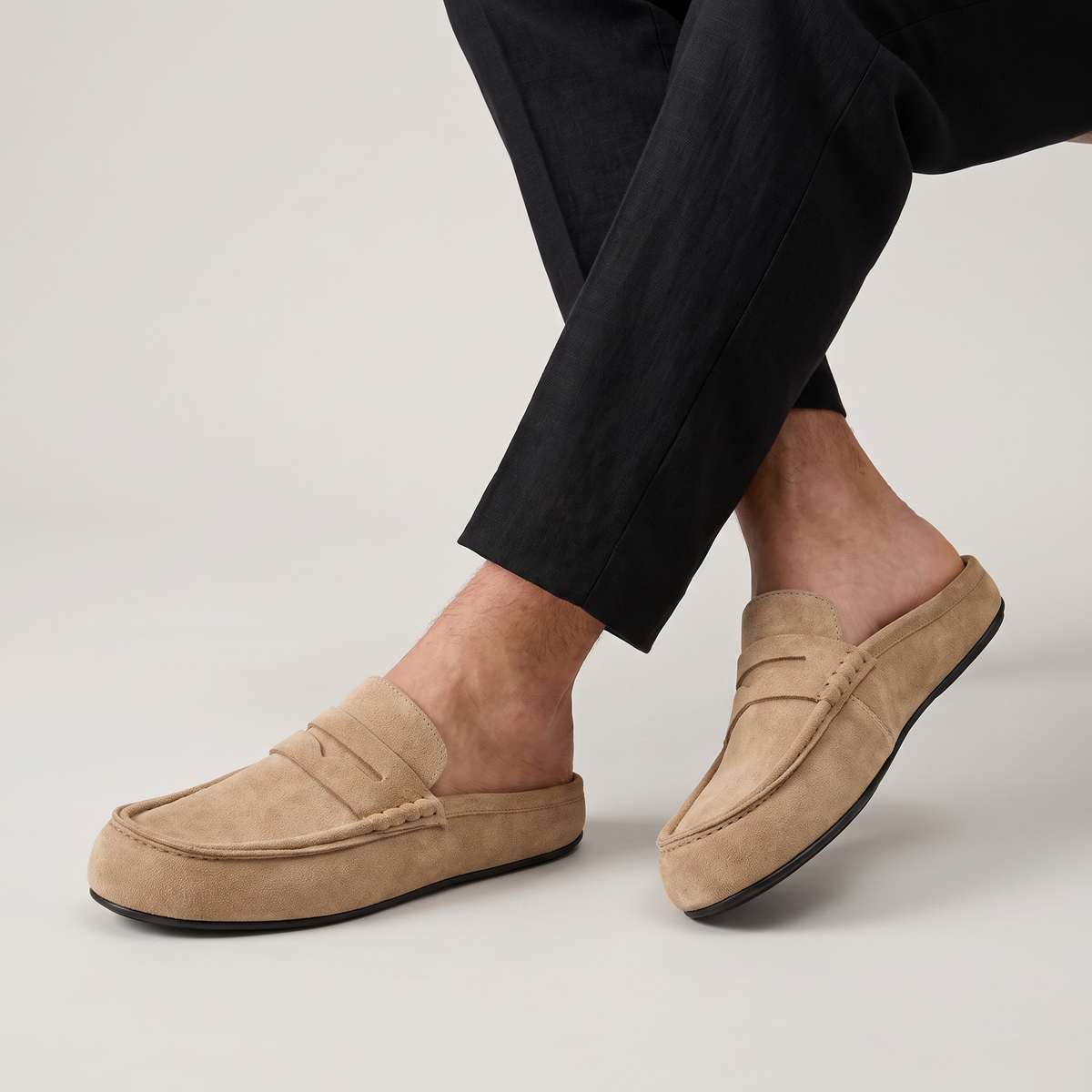 Men's Casual Suede-Look Backless Mule Loafers
