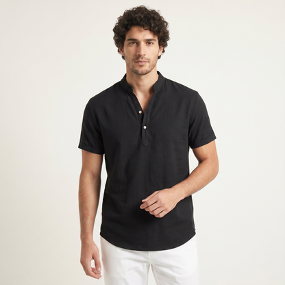 Men's Casual Cotton Linen Henley Shirt