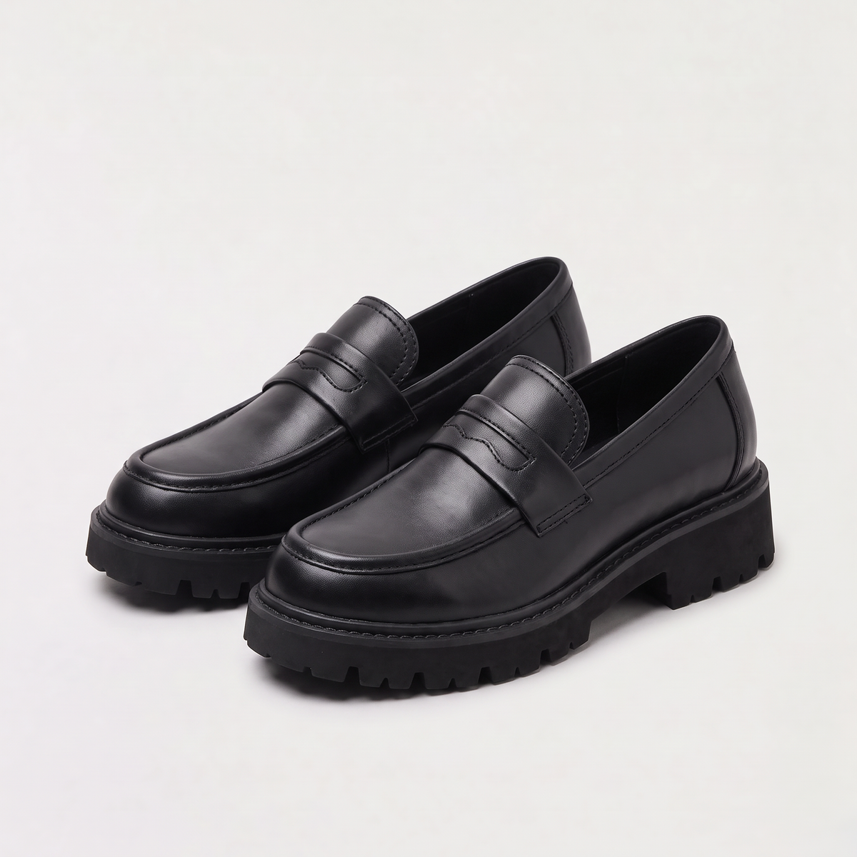 Men's Casual Leather Penny Loafers with Lug Sole