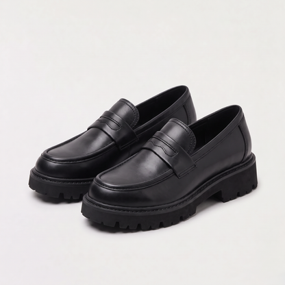 Men's Casual Leather Penny Loafers with Lug Sole