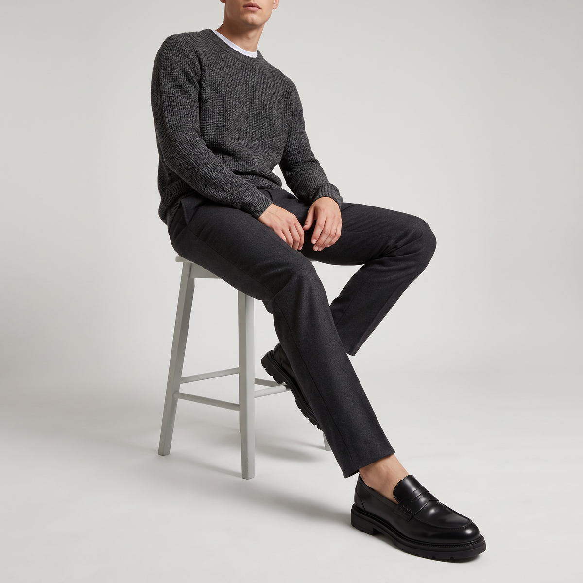 Men's Casual Leather Penny Loafers with Lug Sole