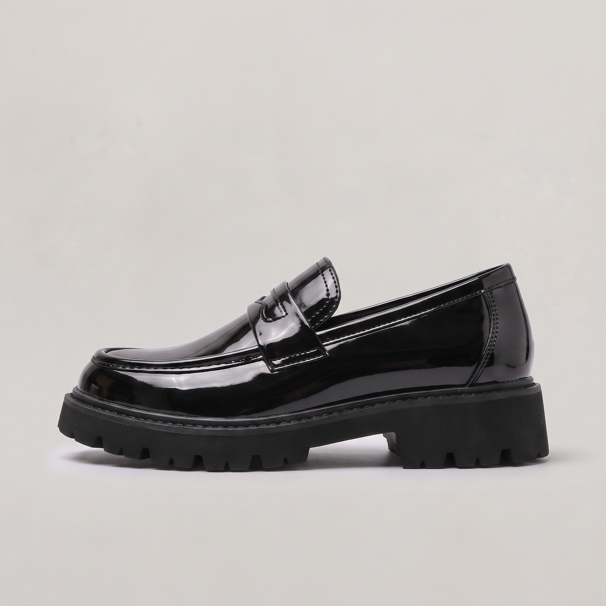 Men's Casual Leather Penny Loafers with Lug Sole
