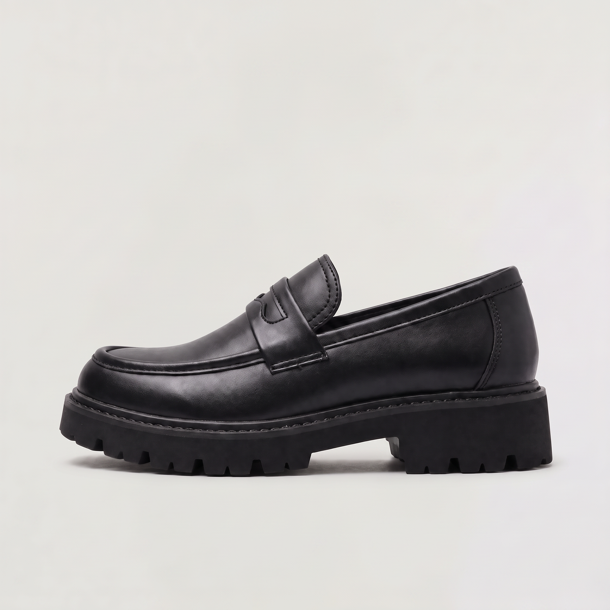 Men's Casual Leather Penny Loafers with Lug Sole
