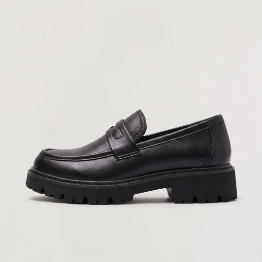 Men's Casual Leather Penny Loafers with Lug Sole