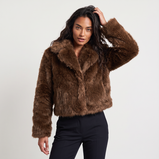 Women's Chic Faux-Fur Cropped Long Sleeve Jacket
