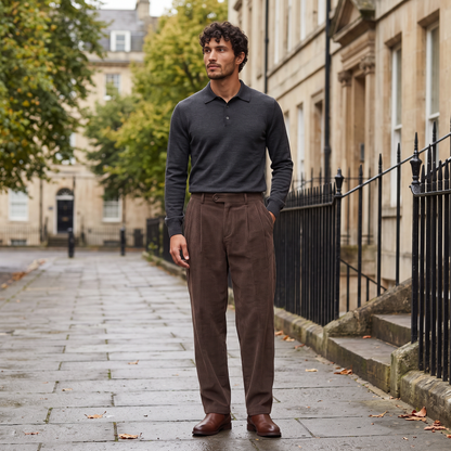 Men's Casual Corduroy Wide-Leg Pleated Trousers
