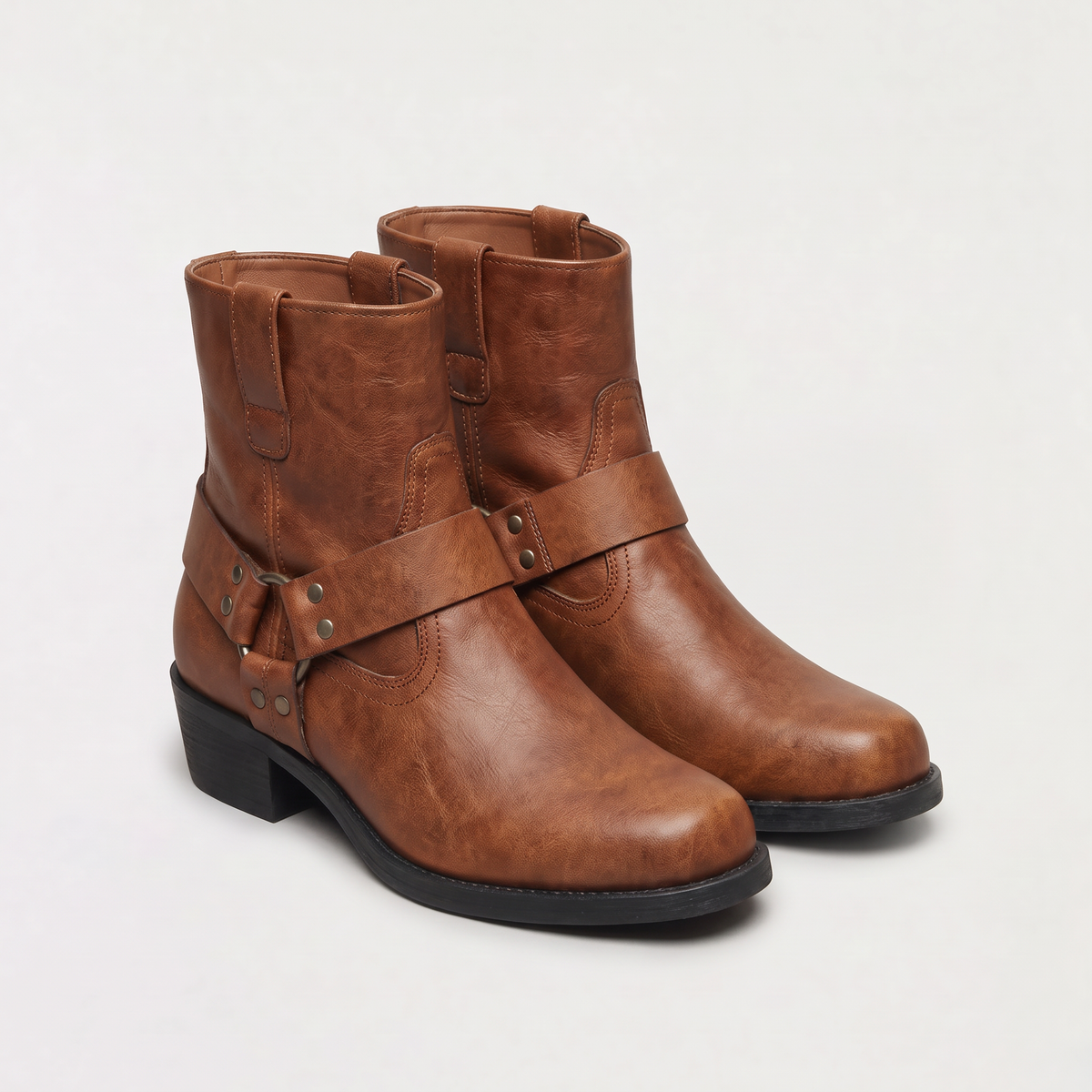 Men's Stylish Leather Harness Strap Ankle Boots