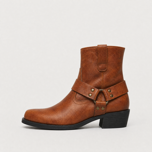 Men's Stylish Leather Harness Strap Ankle Boots