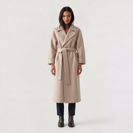 Women's Classic Wool Blend Belted Longline Coat