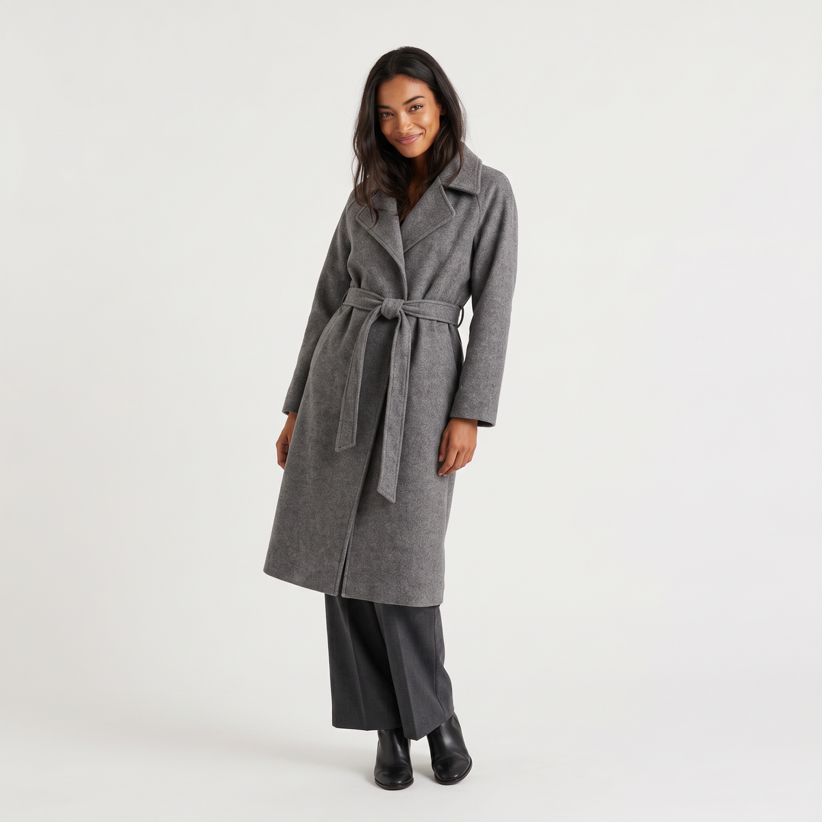 Women's Classic Wool Blend Belted Longline Coat