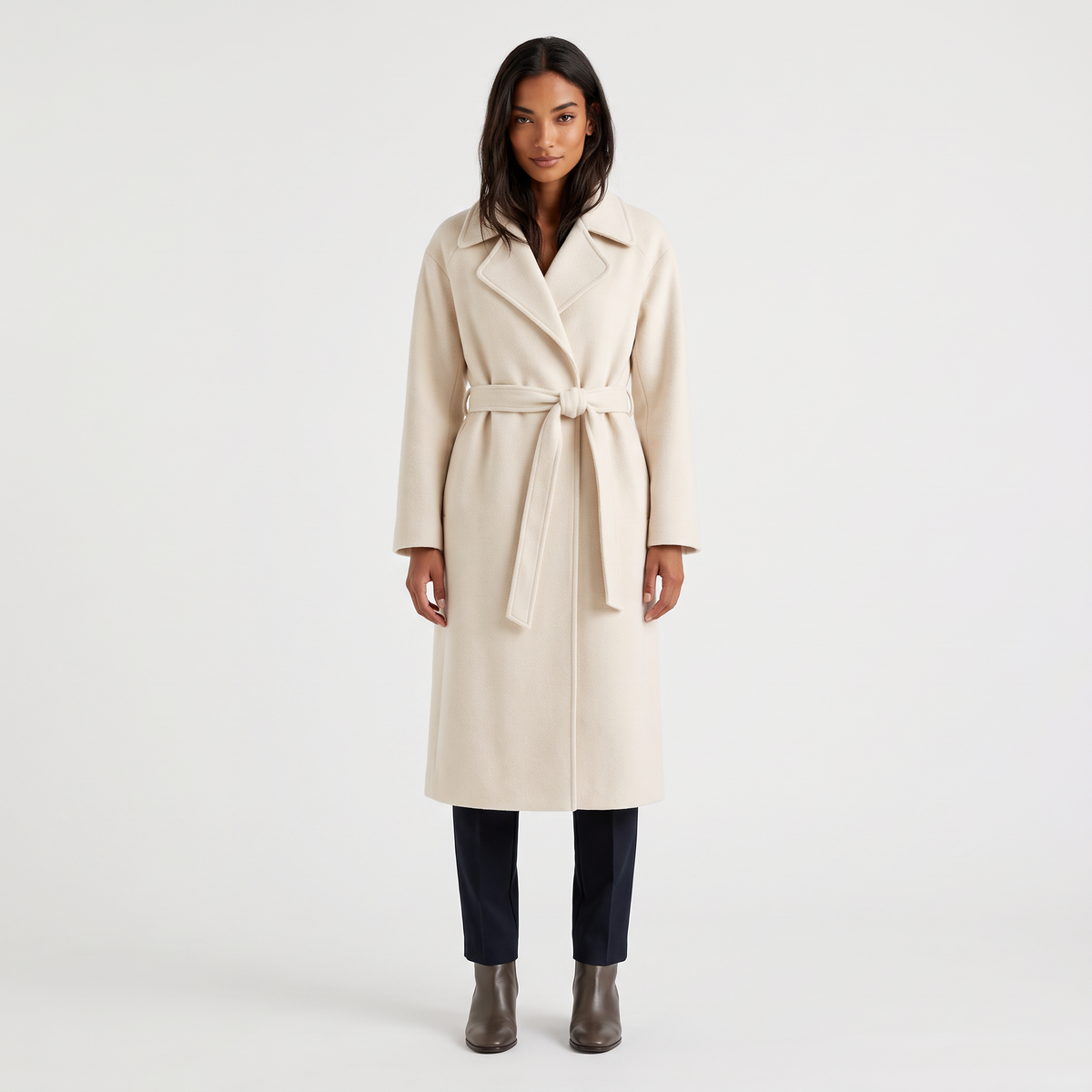 Women's Classic Wool Blend Belted Longline Coat