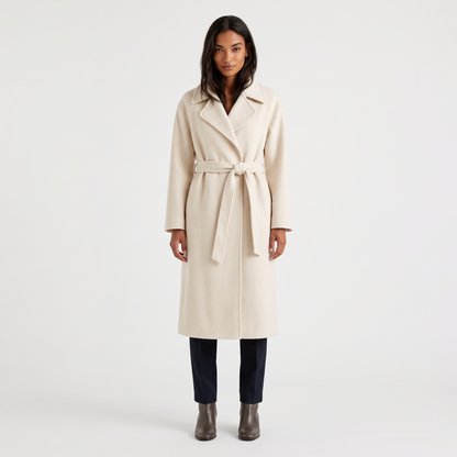 Women's Classic Wool Blend Belted Longline Coat