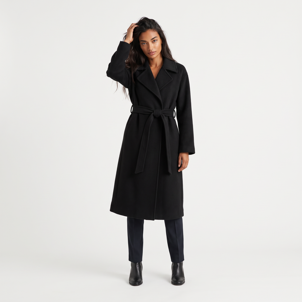 Women's Classic Wool Blend Belted Longline Coat