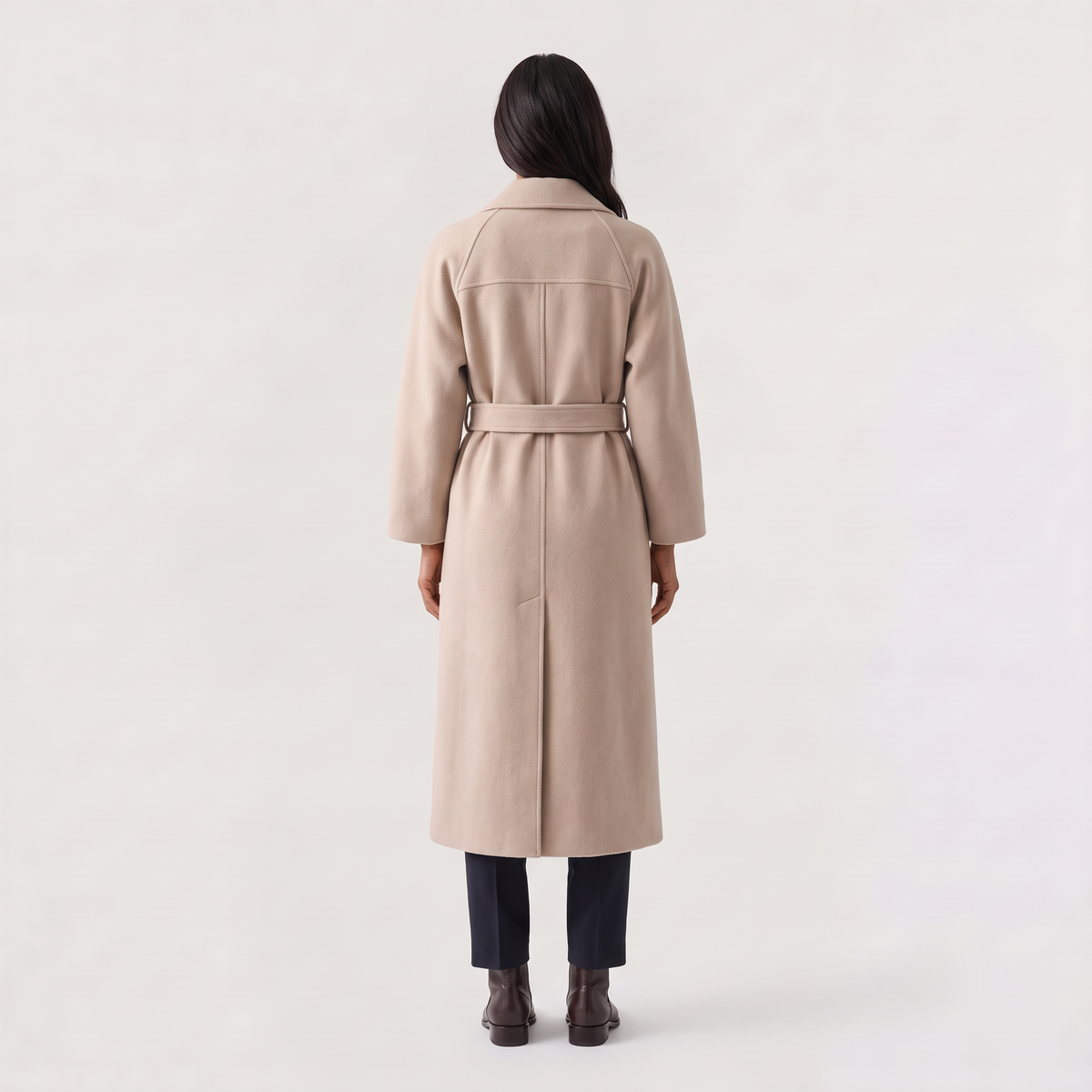 Women's Classic Wool Blend Belted Longline Coat