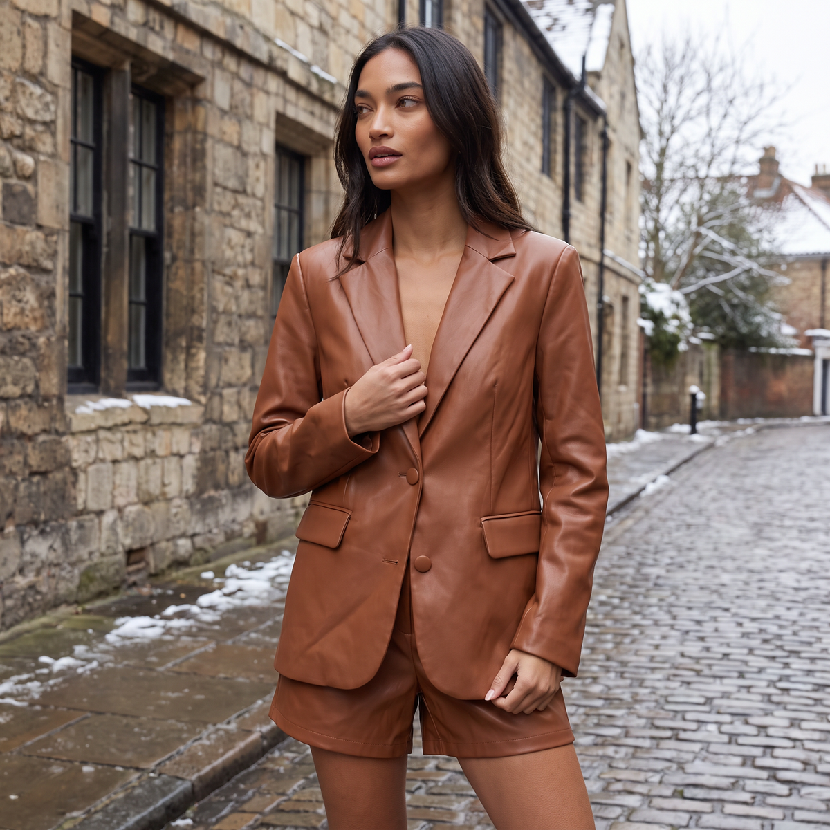 Women's Oversized Leather Notch Lapel Blazer