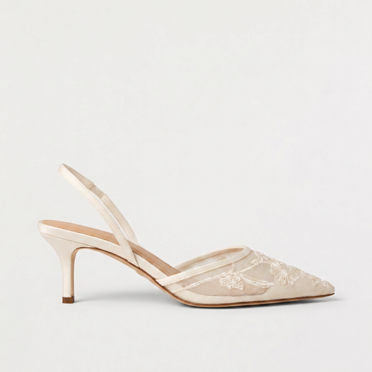 Women's Elegant Mesh Embroidered Pointed Toe Mule Heels