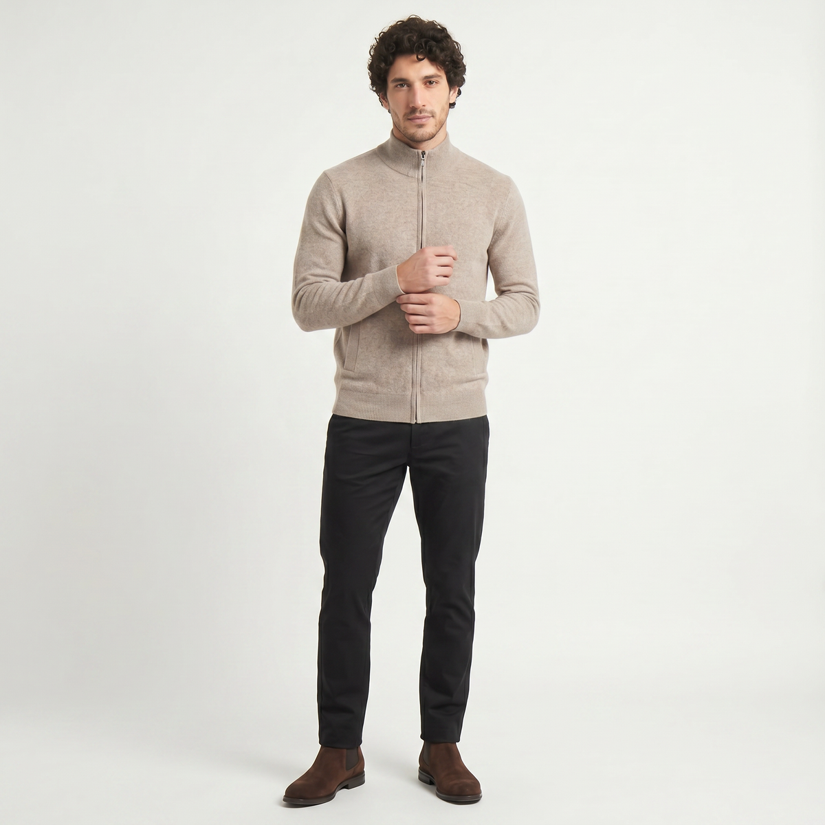 Men's Classic Wool Zip-Up Cardigan