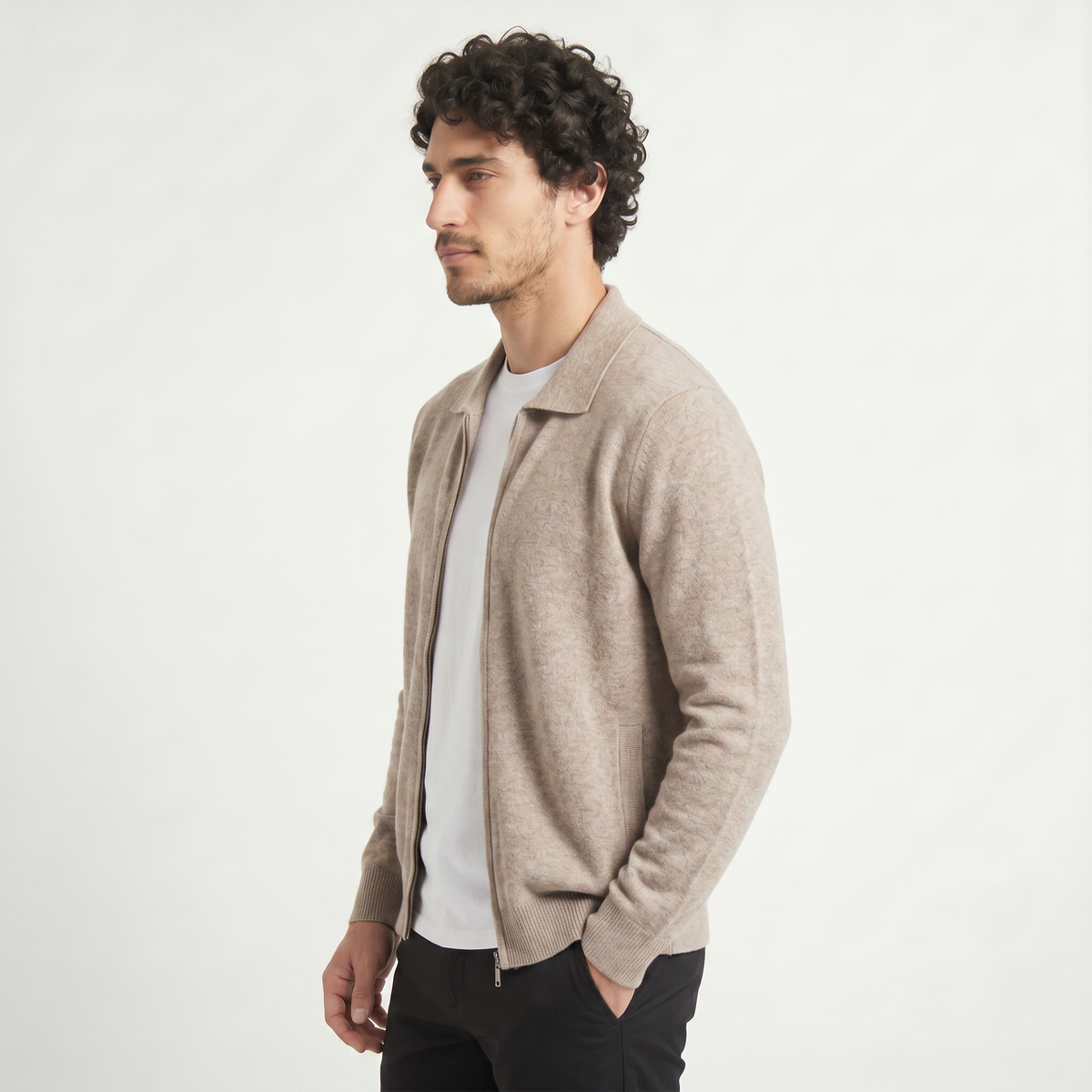 Men's Classic Wool Zip-Up Cardigan