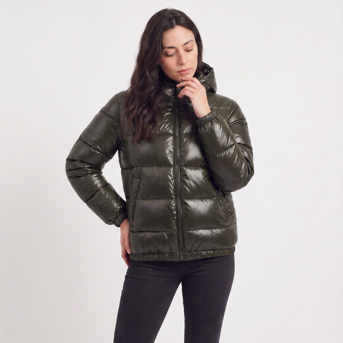 Women's Glossy Hooded Puffer Jacket