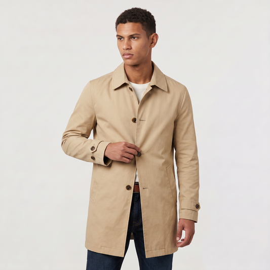 Men's Classic Mid-Length Single-Breasted Trench Coat