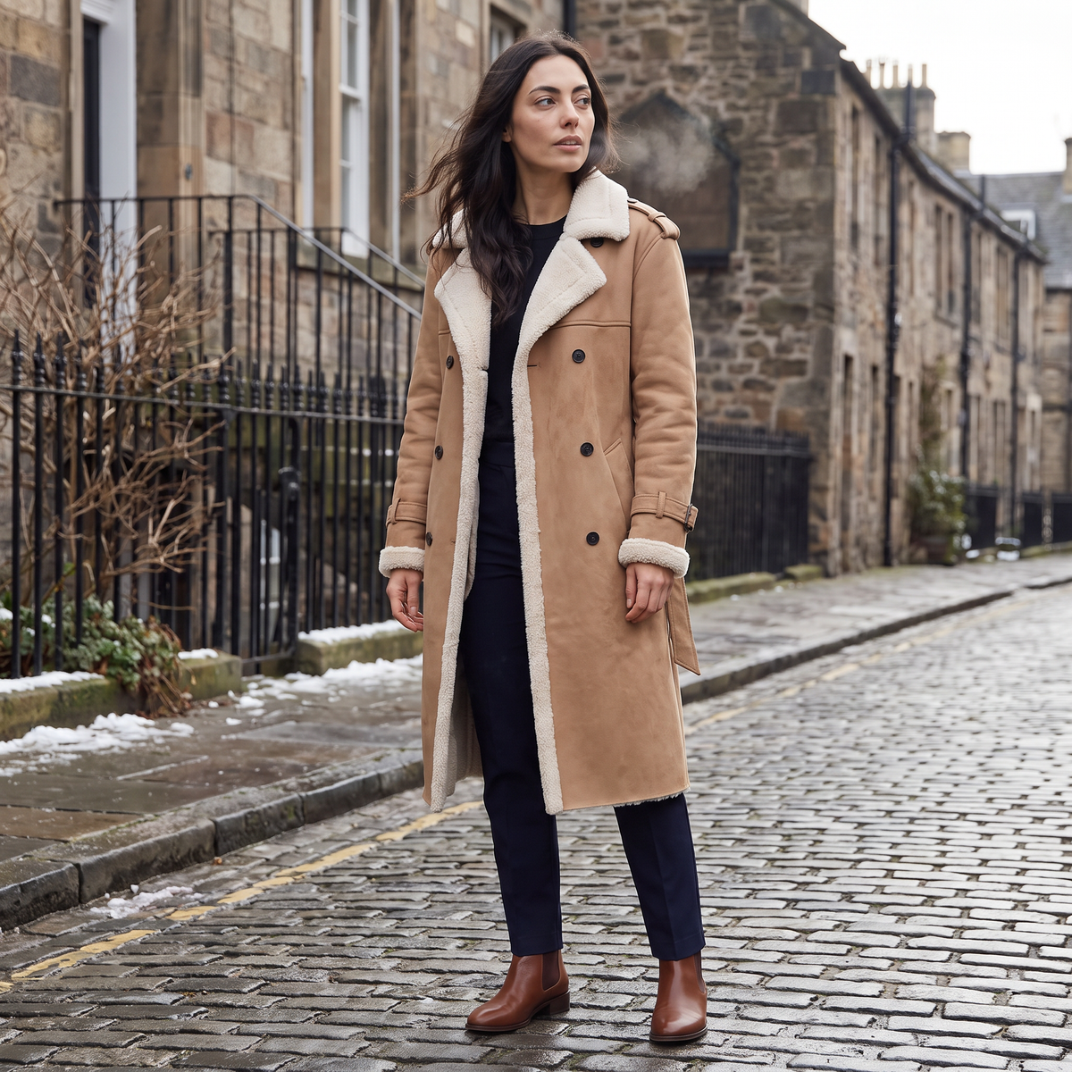 Women's Classic Borg-Lined Longline Aviator Coat