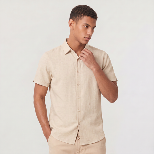 Men's Casual Cotton Linen Short Sleeve Shirt
